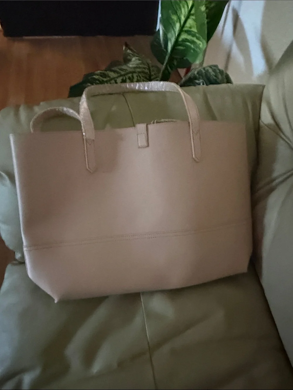 Donna & Karan Light Pink Leather Tote with Strap Detail